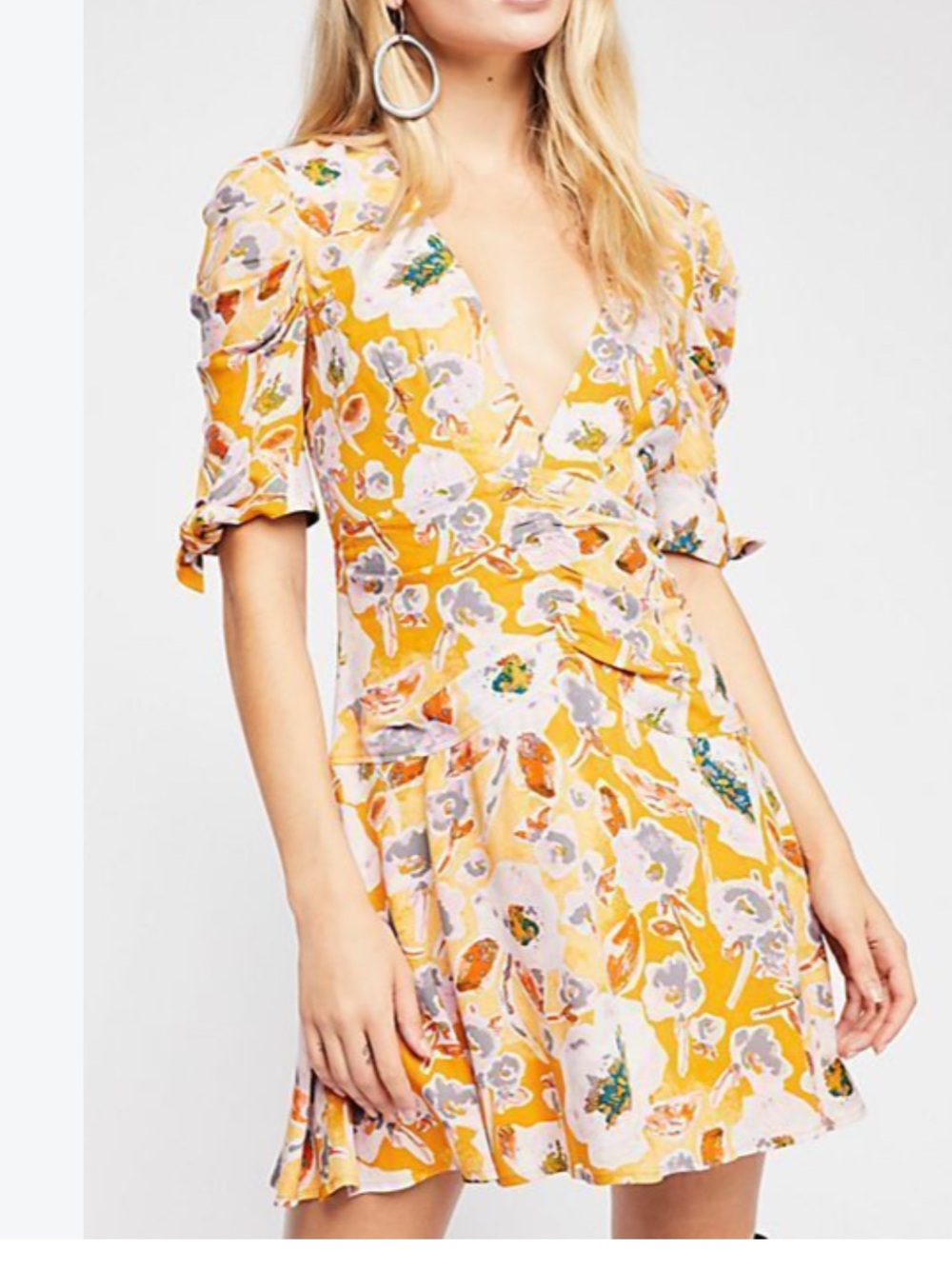 Free People womans Glow up Yellow Floral Wrap Mini Dress size 6